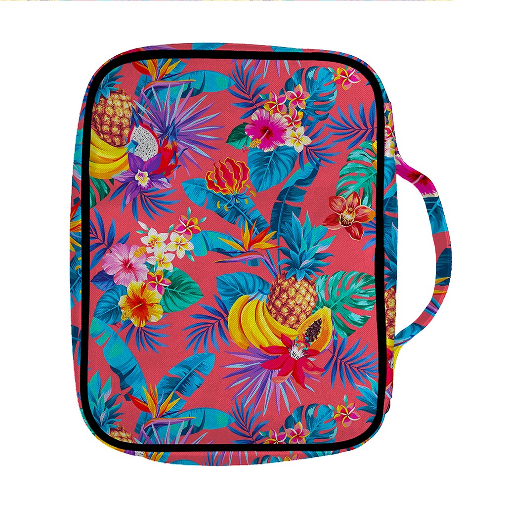 Pink Hawaiian Fruits Pattern Print Front Pocket Bible Bag
