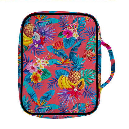 Pink Hawaiian Fruits Pattern Print Front Pocket Bible Bag