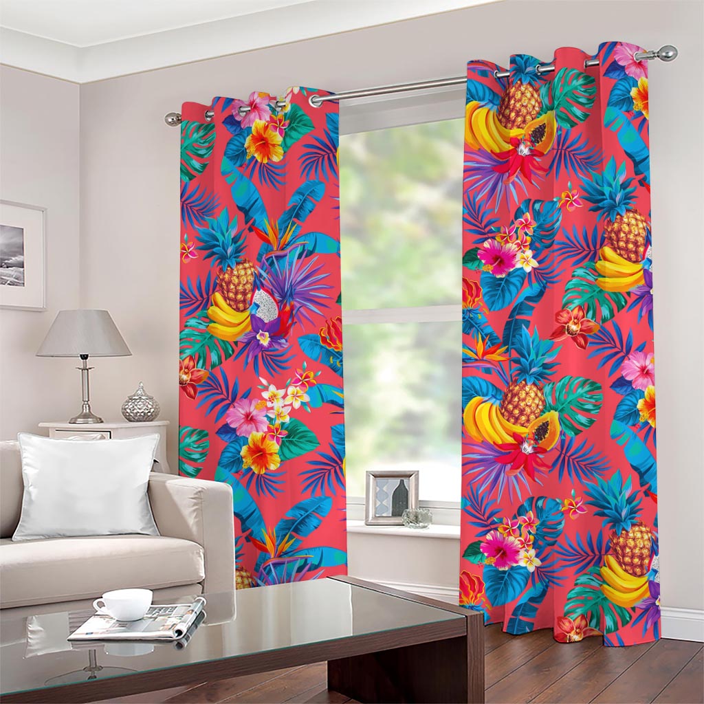 Pink Hawaiian Fruits Pattern Print Grommet Curtains