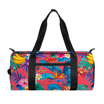 Pink Hawaiian Fruits Pattern Print Gym Bag