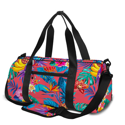 Pink Hawaiian Fruits Pattern Print Gym Bag