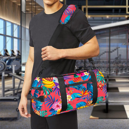 Pink Hawaiian Fruits Pattern Print Gym Bag