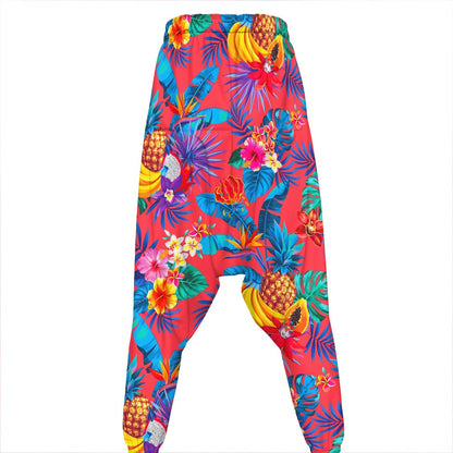 Pink Hawaiian Fruits Pattern Print Hammer Pants
