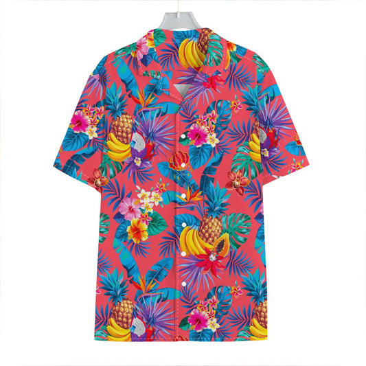 Pink Hawaiian Fruits Pattern Print Hawaiian Shirt