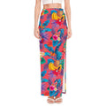 Pink Hawaiian Fruits Pattern Print High Slit Maxi Skirt