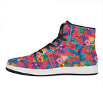 Pink Hawaiian Fruits Pattern Print High Top Leather Sneakers