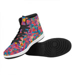 Pink Hawaiian Fruits Pattern Print High Top Leather Sneakers