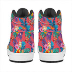 Pink Hawaiian Fruits Pattern Print High Top Leather Sneakers