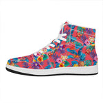 Pink Hawaiian Fruits Pattern Print High Top Leather Sneakers