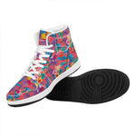 Pink Hawaiian Fruits Pattern Print High Top Leather Sneakers