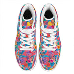 Pink Hawaiian Fruits Pattern Print High Top Leather Sneakers