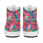 Pink Hawaiian Fruits Pattern Print High Top Leather Sneakers