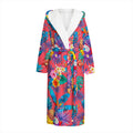 Pink Hawaiian Fruits Pattern Print Hooded Bathrobe
