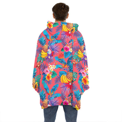Pink Hawaiian Fruits Pattern Print Hoodie Blanket