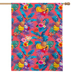 Pink Hawaiian Fruits Pattern Print House Flag