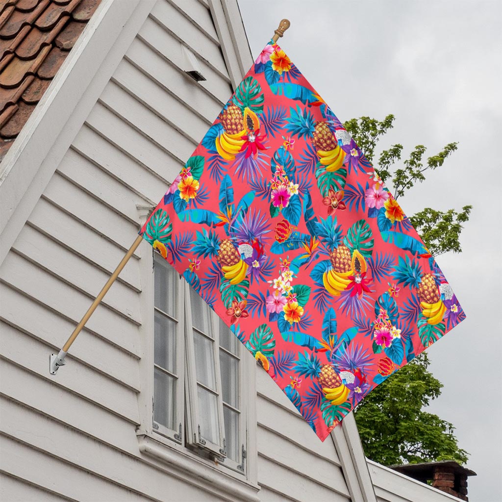 Pink Hawaiian Fruits Pattern Print House Flag