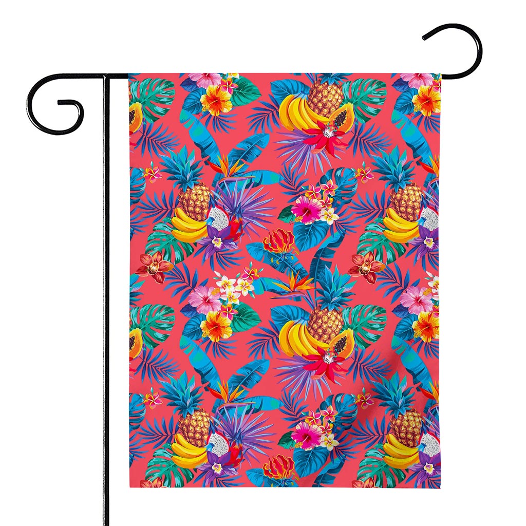 Pink Hawaiian Fruits Pattern Print House Flag