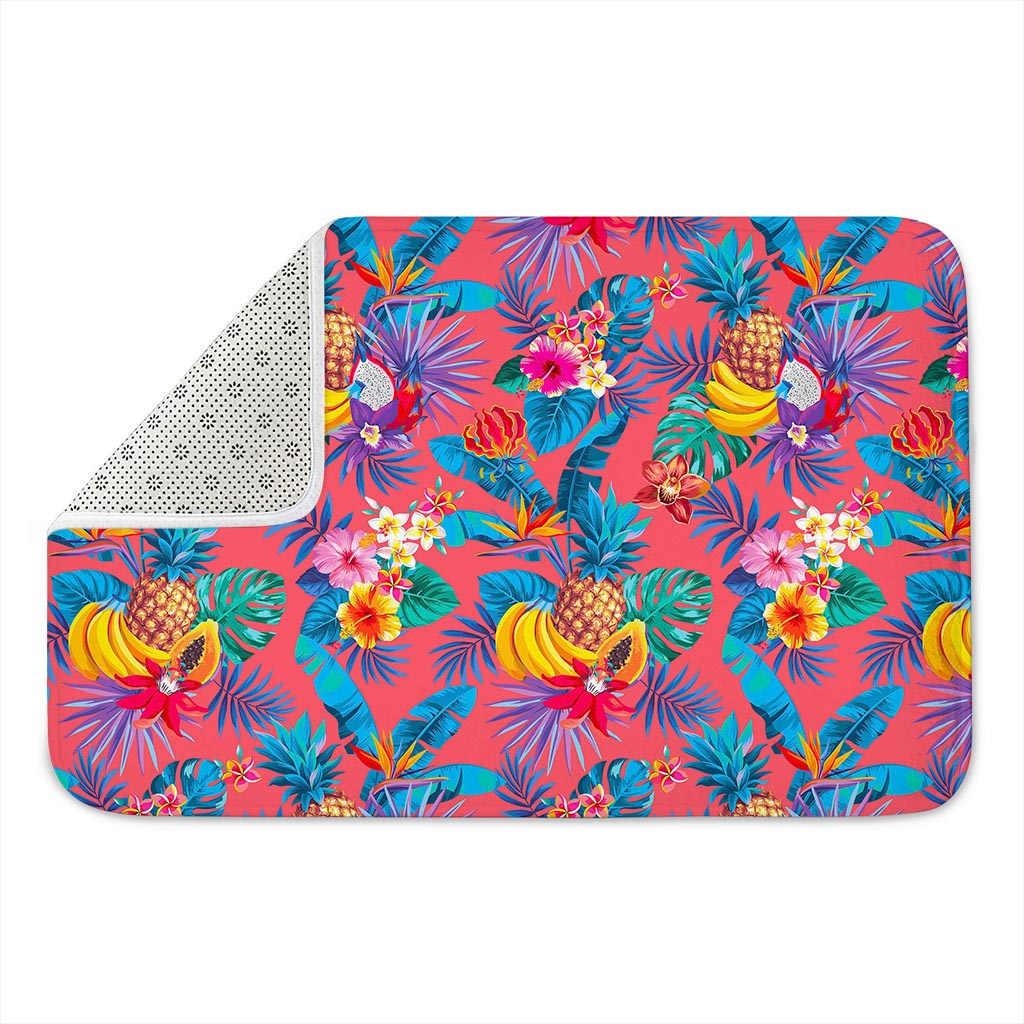 Pink Hawaiian Fruits Pattern Print Indoor Door Mat