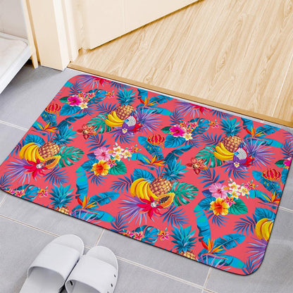 Pink Hawaiian Fruits Pattern Print Indoor Door Mat