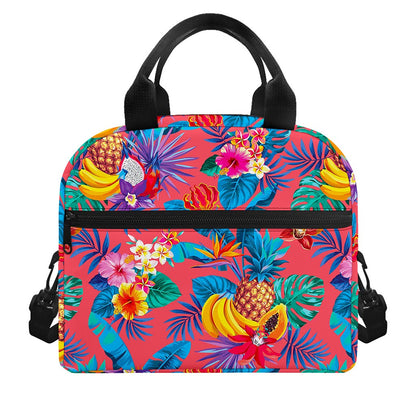 Pink Hawaiian Fruits Pattern Print Insulated Lunch Bag