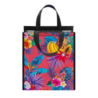 Pink Hawaiian Fruits Pattern Print Insulated Lunch Tote