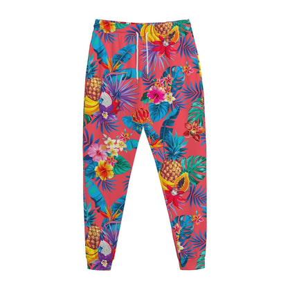 Pink Hawaiian Fruits Pattern Print Jogger Pants