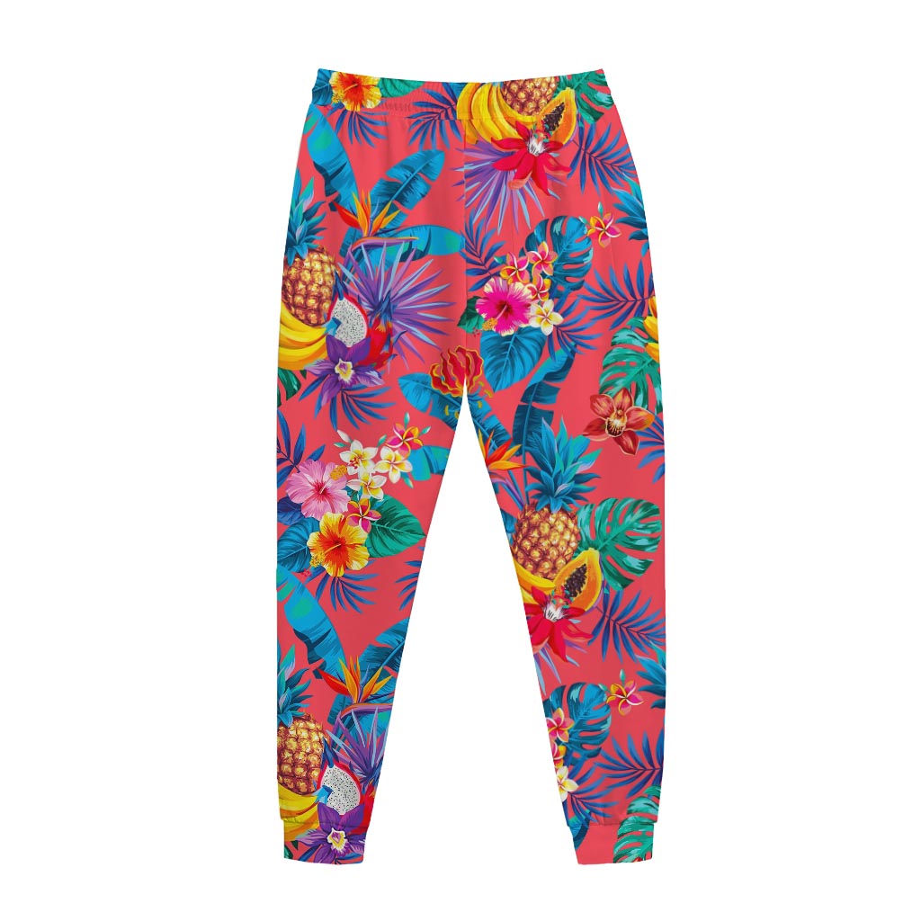 Pink Hawaiian Fruits Pattern Print Jogger Pants