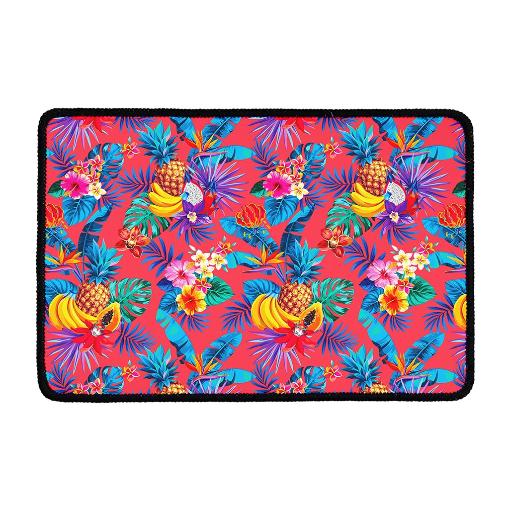 Pink Hawaiian Fruits Pattern Print Kitchen Mat