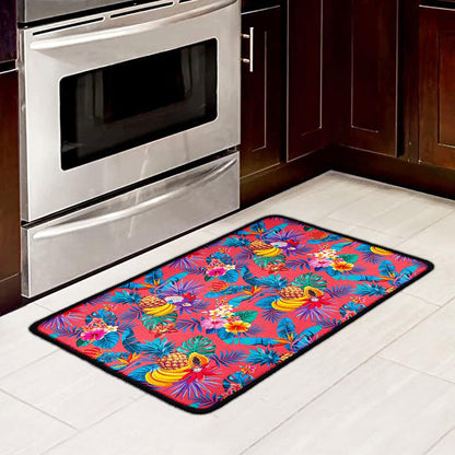 Pink Hawaiian Fruits Pattern Print Kitchen Mat