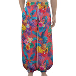 Pink Hawaiian Fruits Pattern Print Lantern Pants