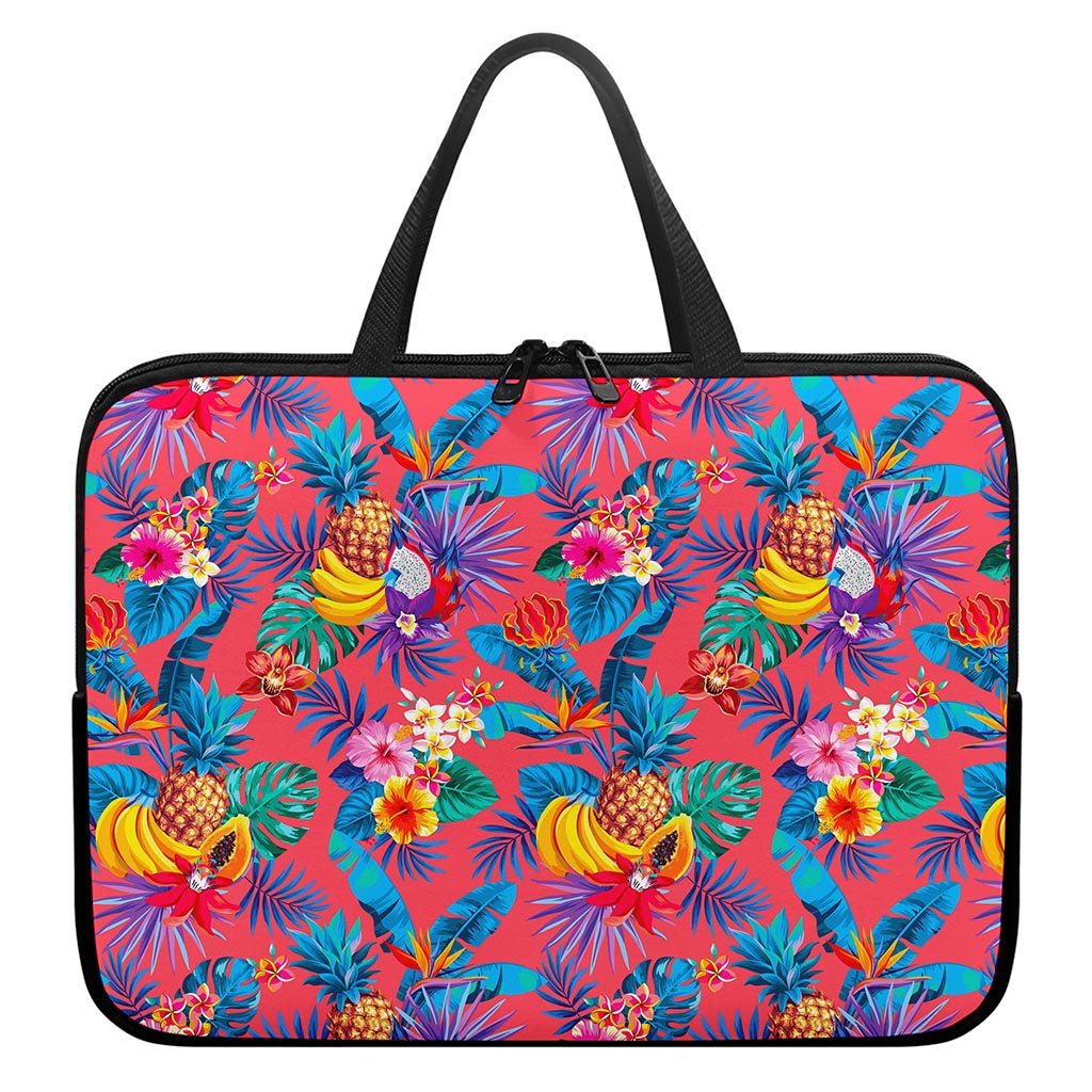 Pink Hawaiian Fruits Pattern Print Laptop Sleeve With Handle