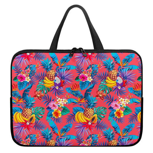 Pink Hawaiian Fruits Pattern Print Laptop Sleeve With Handle