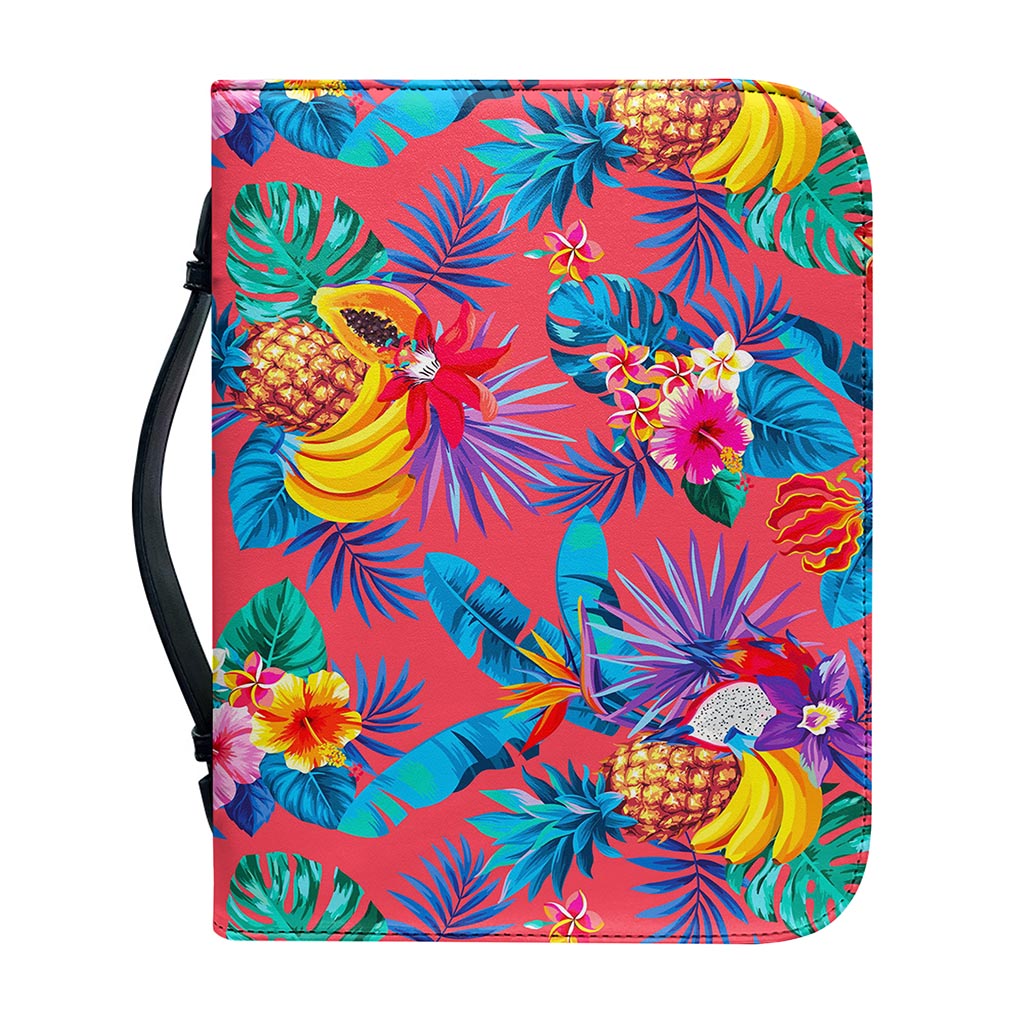 Pink Hawaiian Fruits Pattern Print Leather Bible Cover