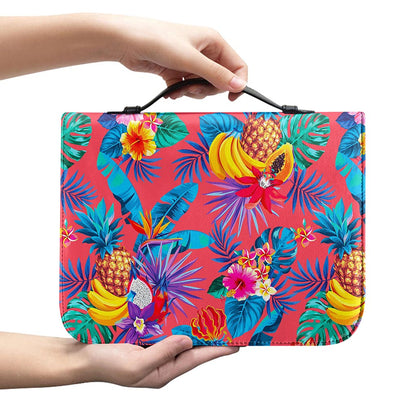 Pink Hawaiian Fruits Pattern Print Leather Bible Cover