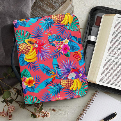 Pink Hawaiian Fruits Pattern Print Leather Bible Cover