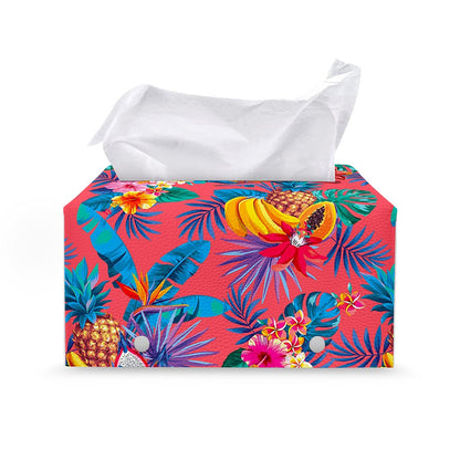 Pink Hawaiian Fruits Pattern Print Leather Tissue Box Cover