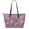 Pink Hawaiian Fruits Pattern Print Leather Tote Bag With Zipper