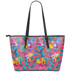 Pink Hawaiian Fruits Pattern Print Leather Tote Bag