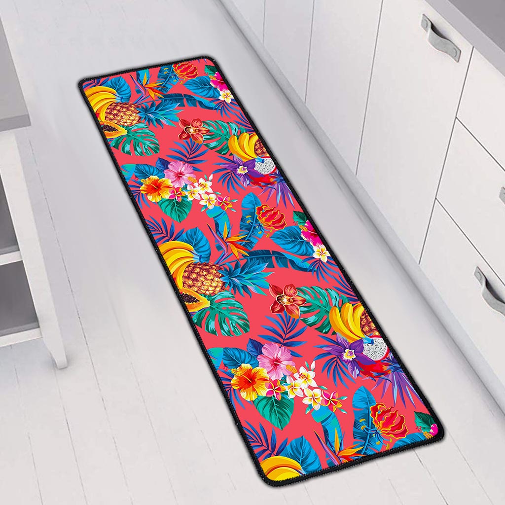 Pink Hawaiian Fruits Pattern Print Long Kitchen Mat