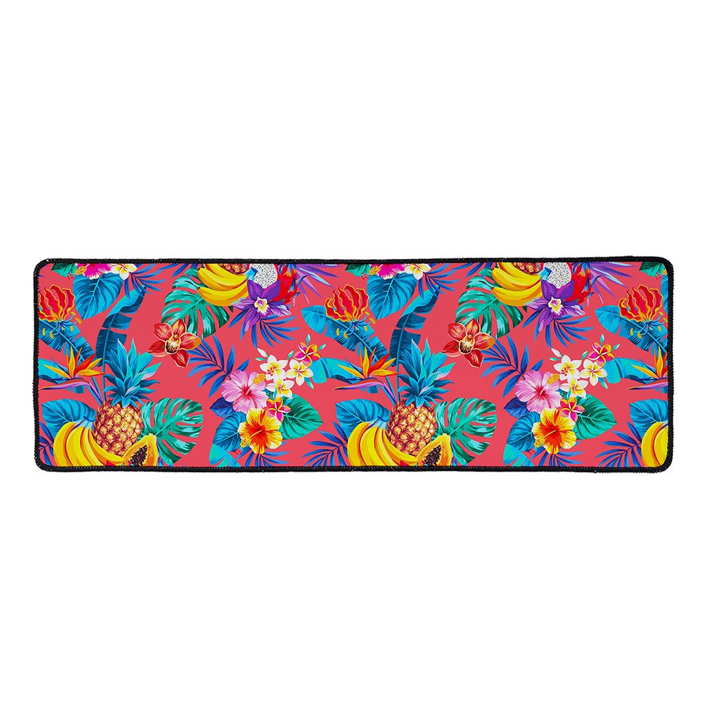 Pink Hawaiian Fruits Pattern Print Long Kitchen Mat