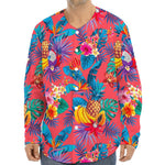 Pink Hawaiian Fruits Pattern Print Long Sleeve Baseball Jersey