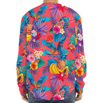 Pink Hawaiian Fruits Pattern Print Long Sleeve Baseball Jersey