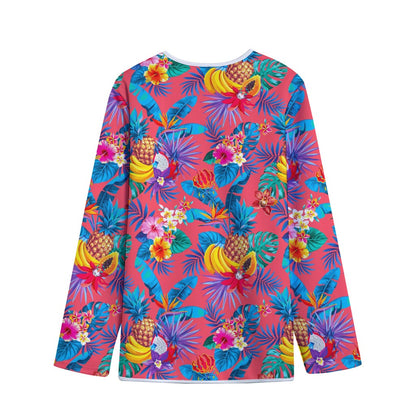 Pink Hawaiian Fruits Pattern Print Long Sleeve Short Coat