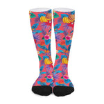 Pink Hawaiian Fruits Pattern Print Long Socks