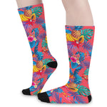 Pink Hawaiian Fruits Pattern Print Long Socks