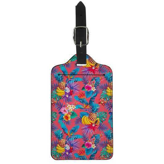 Pink Hawaiian Fruits Pattern Print Luggage Tag