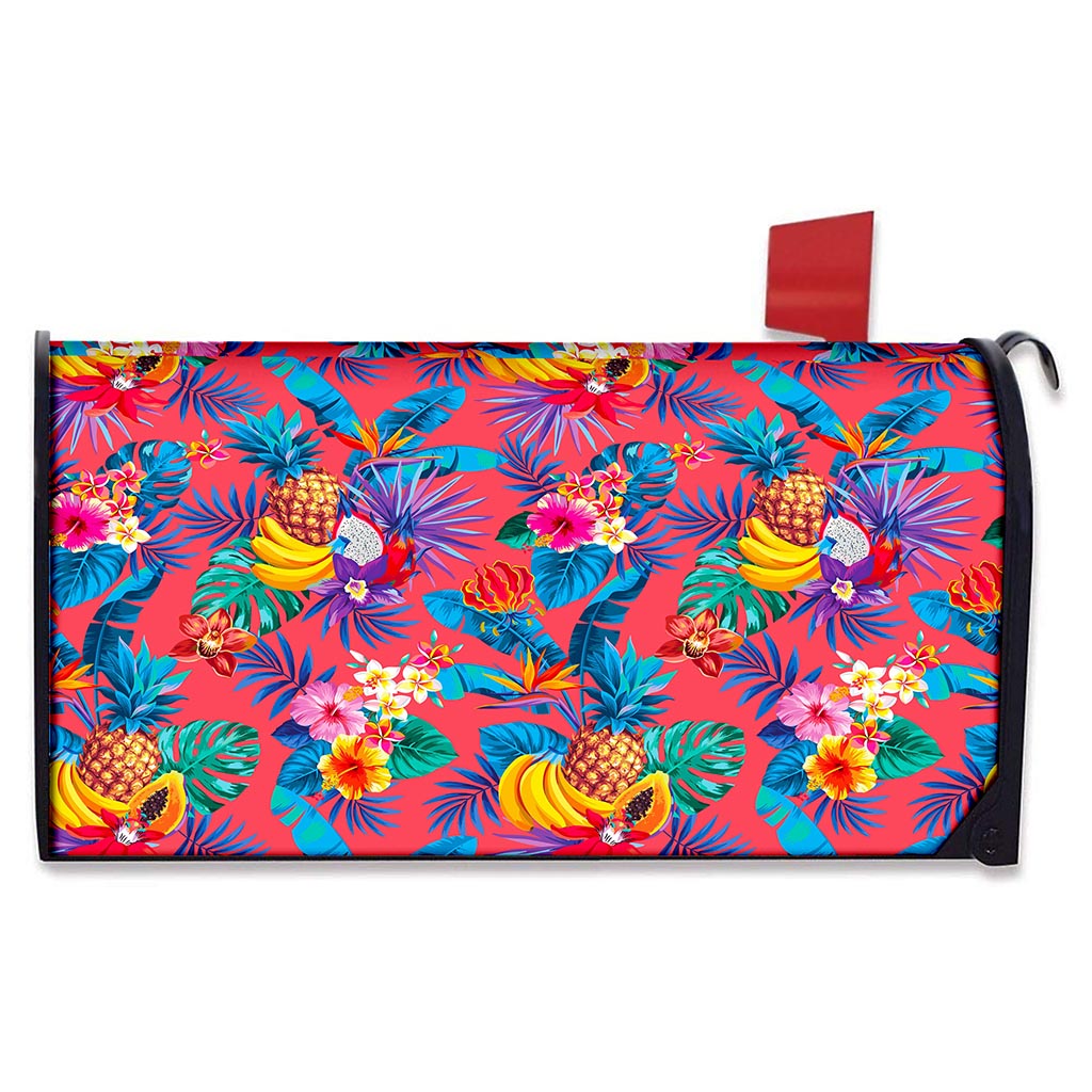 Pink Hawaiian Fruits Pattern Print Mailbox Cover