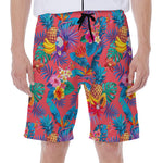 Pink Hawaiian Fruits Pattern Print Men's Beach Shorts