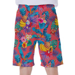 Pink Hawaiian Fruits Pattern Print Men's Beach Shorts