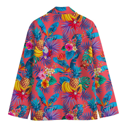 Pink Hawaiian Fruits Pattern Print Men's Blazer